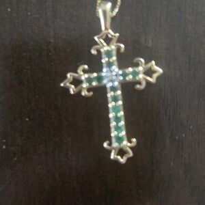 Vintage14k Solid Gold & genuine Emeralds Diamond Cross.